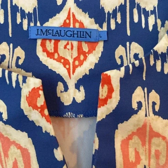 J Mclauglin Geometric Blue and Orange Blouse - Picture 3 of 4